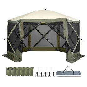 Pop Up Gazebo Tent, Pop-Up Screen Tent 6 Sided Canopy Sun Shelter with 6 Removable Privacy Wind Cloths & Mesh Windows